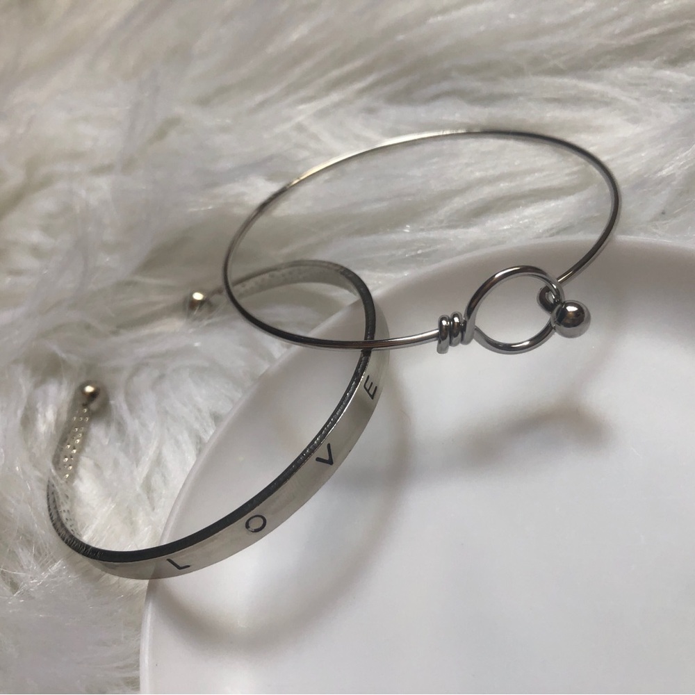 2 faux silver cute minimalist cuff bracelets